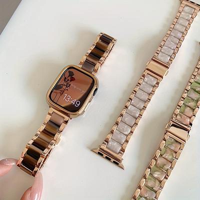 Экологичный ремешок из смолы и металла для Apple Watch Series 1-10 SE, трехрядный дизайн в стиле легкой роскоши.