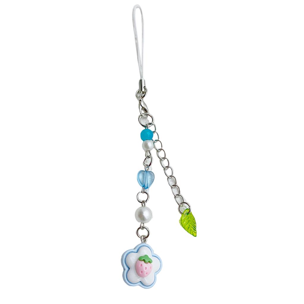 Sturdy Acrylic Beaded Phone Charm Pendant Portable Keychain with Floral Heart Versatile Fashion Accessory for Women