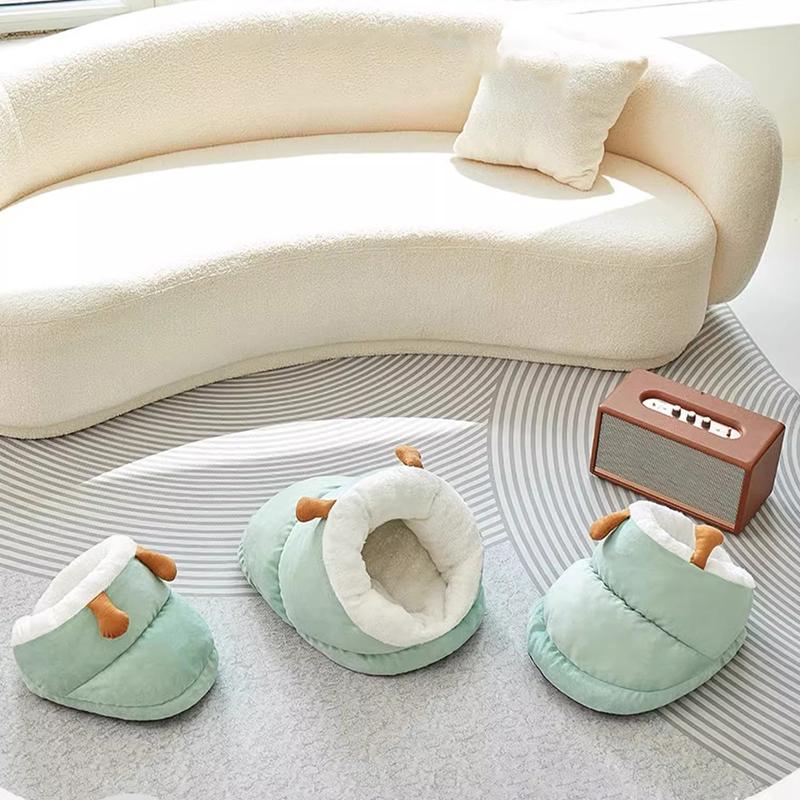 Winter Warm Small Dog Kennel Bed Breathable Dog House Cute Slippers Shaped Dog Bed Cat Sleep Bag Foldable Washable Pet House