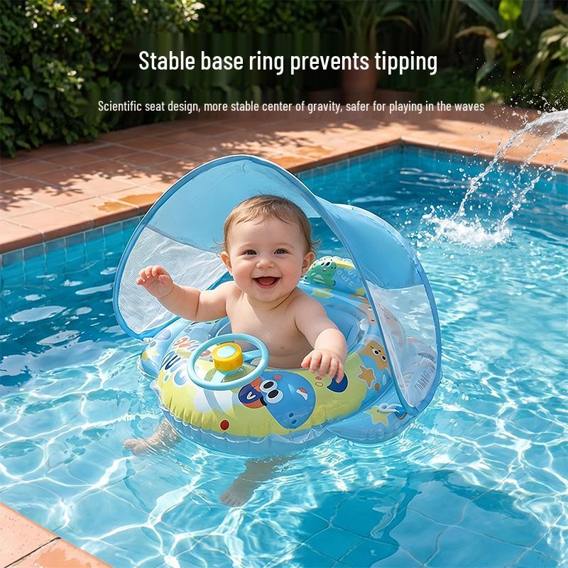 Summer Pink Heart Rabbit Sunshade Kids' Swim Ring - Anti-rollover Inflatable Seat