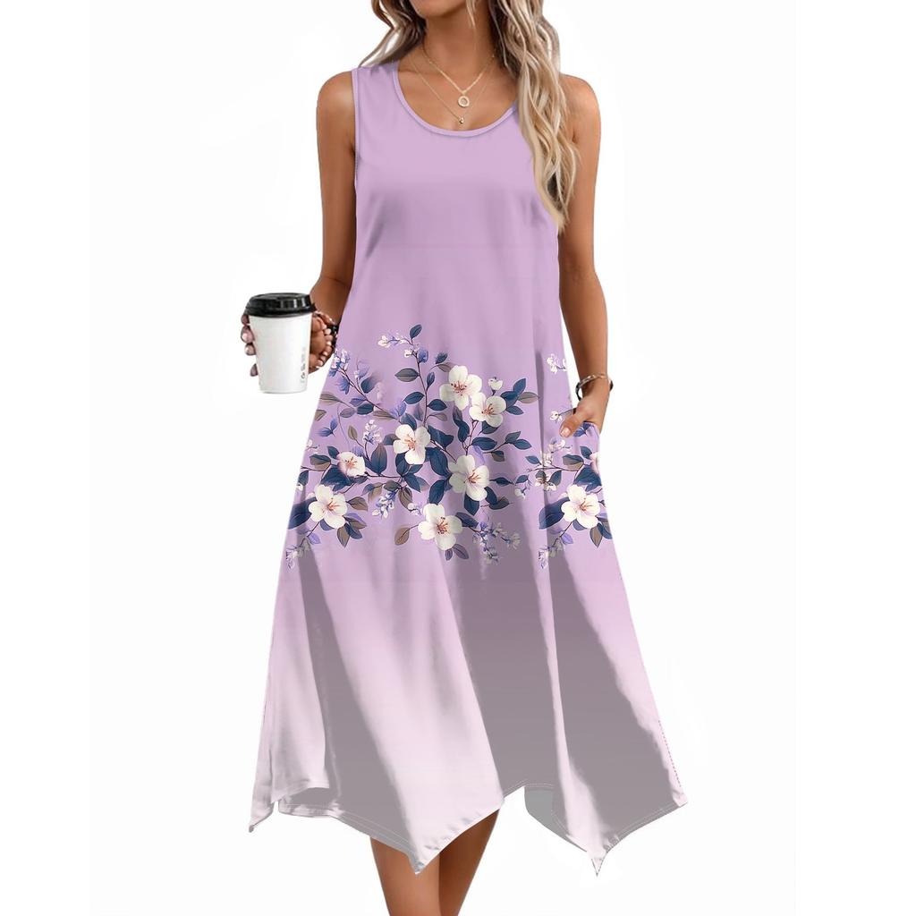 Женское повседневное платье на лето, платье-майка, свободное пляжное платье с карманами, расклешенный миди-сарафан