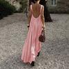 Женское летнее платье без рукавов на тонких бретельках плиссированное макси платье для пляжного отдыха свободное струящееся сарафан