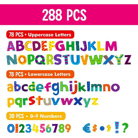 288 PCS Alphabet Combo Set, Bulletin Board Letters Including 78pcs Uppercase Letters, 78pcs Lowercase Letters, 30pcs 0-9 Numbers & Punctuation,