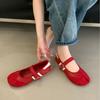 IPPEUM Женские туфли таби Мэри Джейн 2025 Новые черные красные с раздельным носком балетки с пряжкой балетки