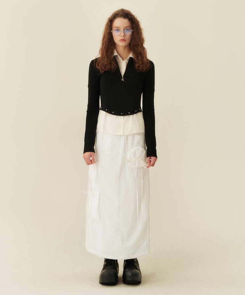 Gocori Ribbon Cargo Skirt - White