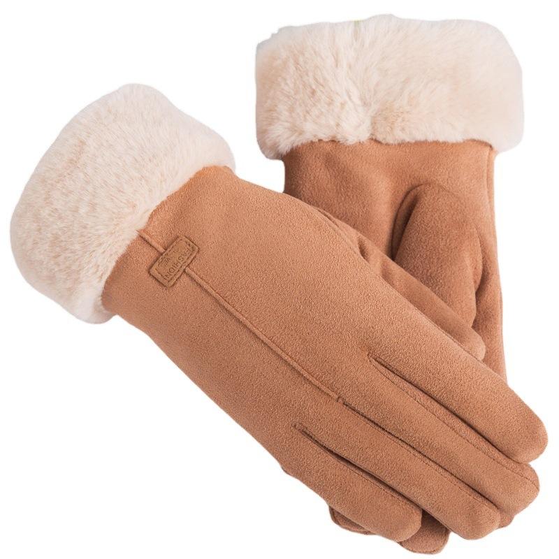 Осенние и зимние теплые замшевые перчатки женские бархатные утолщенные сенсорные экраны для езды на велосипеде холодостойкие симпатичные хлопковые перчатки