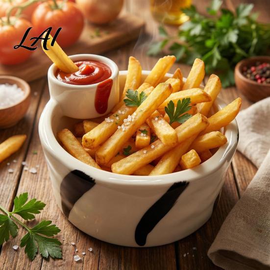 Modern Dining Table Decor French Fries Bowl with Sauce Dipping Compartment Heat Resistant Ceramic Snack Functional Tray Server Microwave Safe