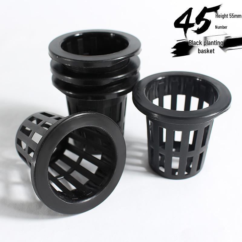 Black Hydroponic Root Holder 55 | No. 45 Plastic Planting Basket Cup for Soilless Cultivation