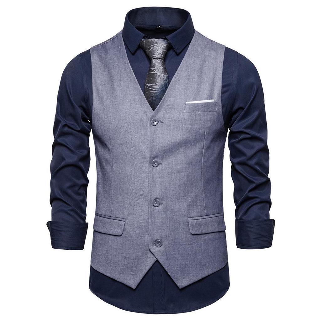 2023 Men's Large Solid Color Single-Breasted Casual Suit Vest - Korean Style