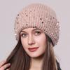 Вязаная шапка из кроличьего меха с пайетками, зимняя теплая шерстяная шапка, модная женская шапка-пуловер для защиты ушей