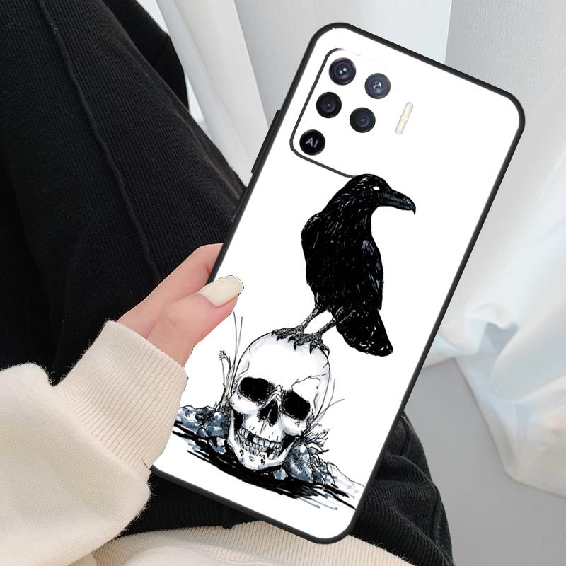 Crow Raven Dark Skull Case For Oppo A18 A38 A58 A78 A98 A80 A60 A40 A96 A76 A16 A94 A74 A54 A15 A17 A57 A77 A5 Pro