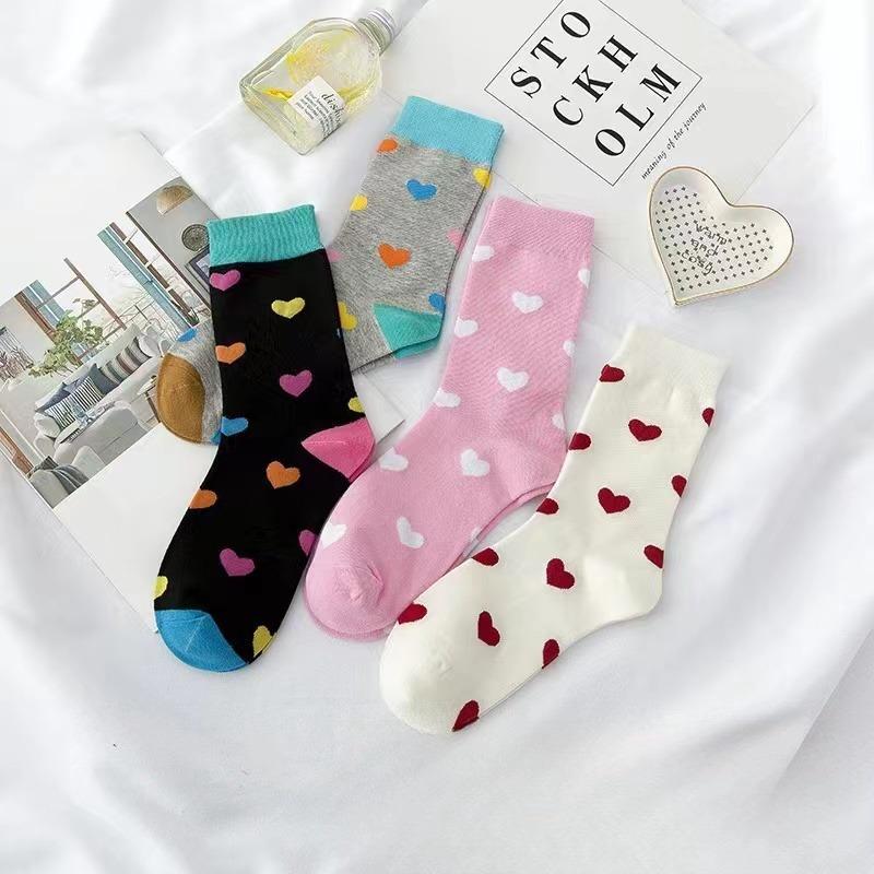 5 пар женских носков с сердечками, длинные хлопковые носки с высокой берцем, милые мягкие короткие носки, дышащие, впитывающие пот повседневные носки