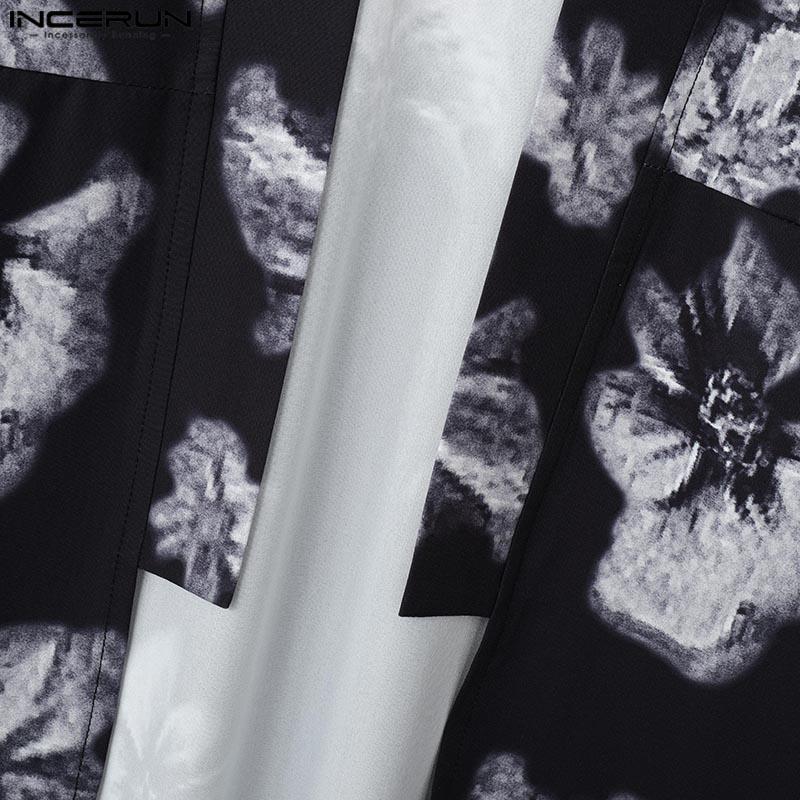 INCERUN Мужской кардиган с крыльями летучей мыши, длинный рукав, цветочный принт, свободное кимоно, открытый передний топ