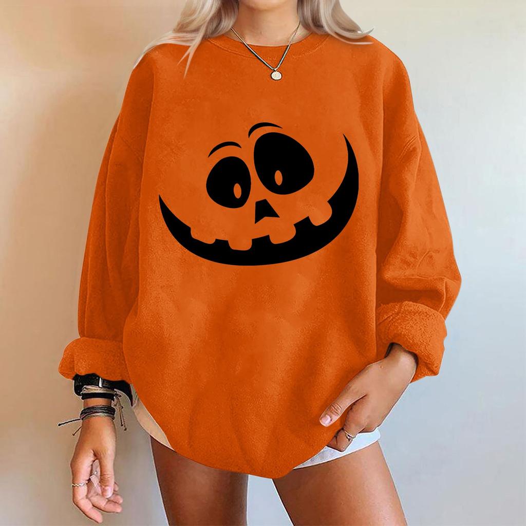 Женские повседневные модные толстовки с длинным рукавом и круглым вырезом с принтом Хэллоуина, пуловер, топ