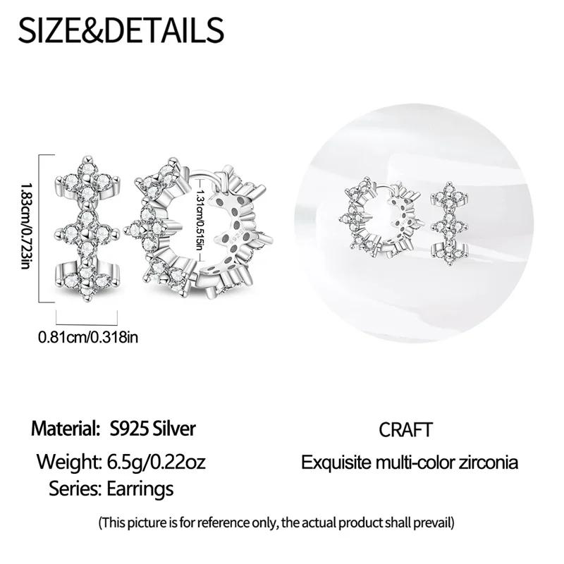 Snowflake zircon Earrings Star Petal 925 Sterling Silver Women Zircon Ear Studs Sparkling Pave Hoop Earring Jewelry Gift
