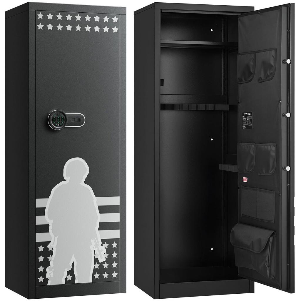 10-12 Gun Safe, Long Gun Cabinet for Rifles and Pistols, Quick Access Fireproof Rifle Safe with 4 Pistol Pockets and 3 Adjustable Racks, Large Digital