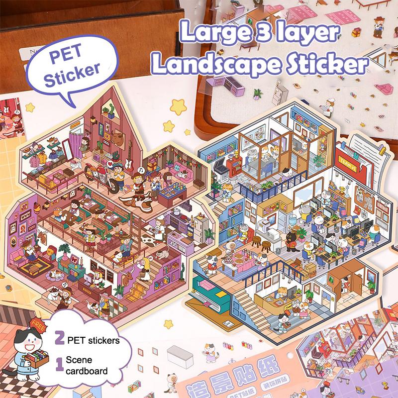 1 комплект мультяшных 3D-наклеек «сделай сам», карманные наклейки для сцен в каюте, наклейки для наклеивания, большие миниатюрные наклейки для сцен, подарки на день рождения