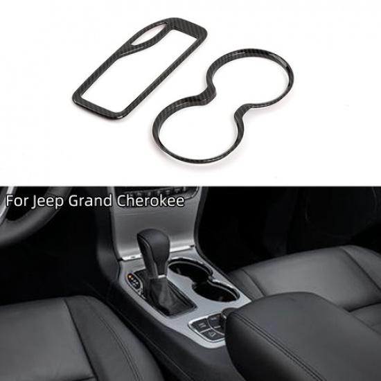 Carbon Fiber Gear Shift Cup Holder Cover Trim Frame For Grand Cherokee 2016-