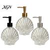 Lotion Glass Container 400ML Beach Seashell Refillable Soap Dispenser, Liquid Hand Bottle Container, Pump for Bathroom Kitchen Countertop Dispenser