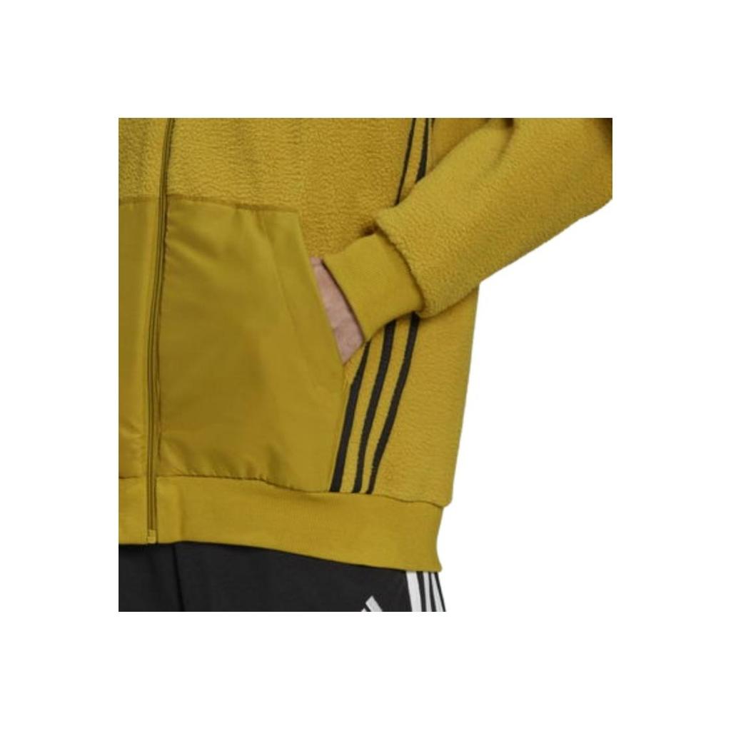 Adidas Logo Printed Striped Fleece Jacket Men Outerwear Olive-Green HL6919