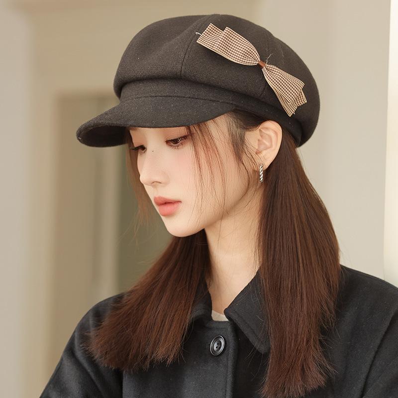 Корейская универсальная берет-шапка с бантом для Осеннего и Холодного Сезона Абсолютно Новая Повседневная Шляпа для Женщин, Подчеркивающая их Лица, Шляпа Маленького Художника, Ретро, Абсолютно Новая, Газетная