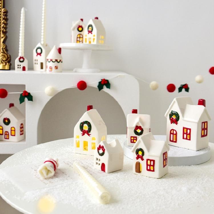 Праздничные керамические домики, декорации, подсвечники на батарейках, рождественская деревня, сезонный подарок, готовые к праздничной демонстрации