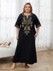 2024 Elegant Gold Embroidered Plus Size Black Kaftan Sexy Bathing Suit Cover Up For Women Summer V-neck Short Sleeve Beachwear Cozy House Dress Q1664