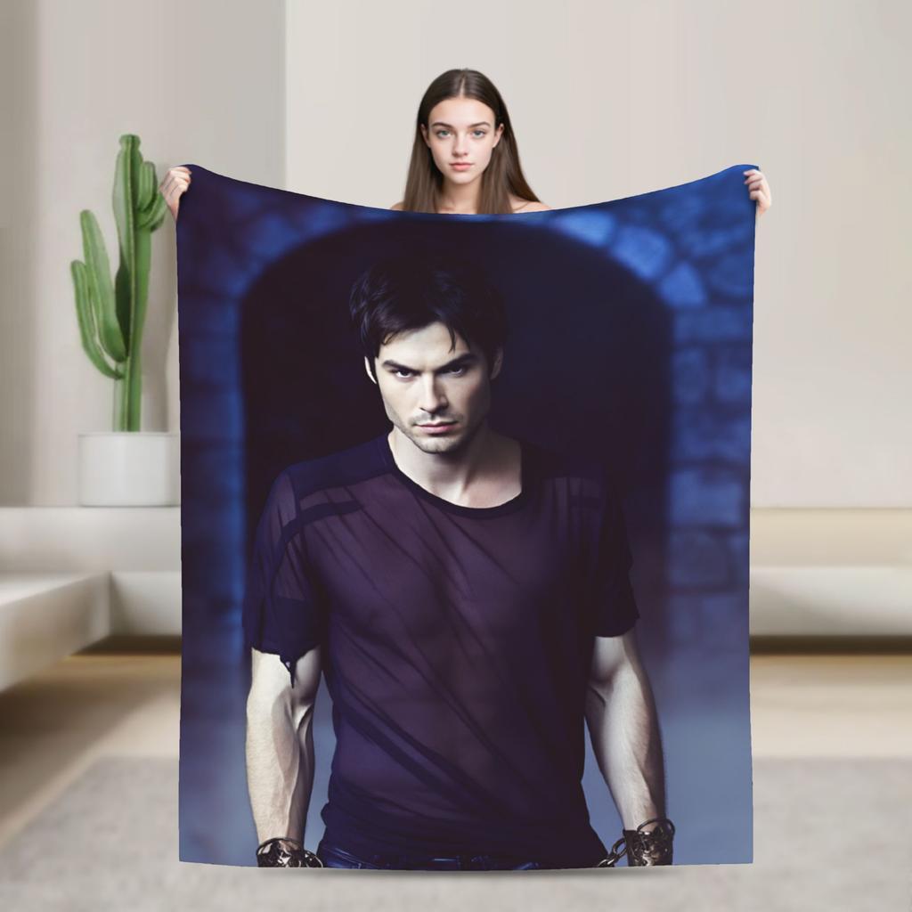 Damon Salvatore Flannel Blanket Soft Durable Bedding Throws for Couch Bed Airplane Travel Novelty Bedspread Sofa Bed Cover