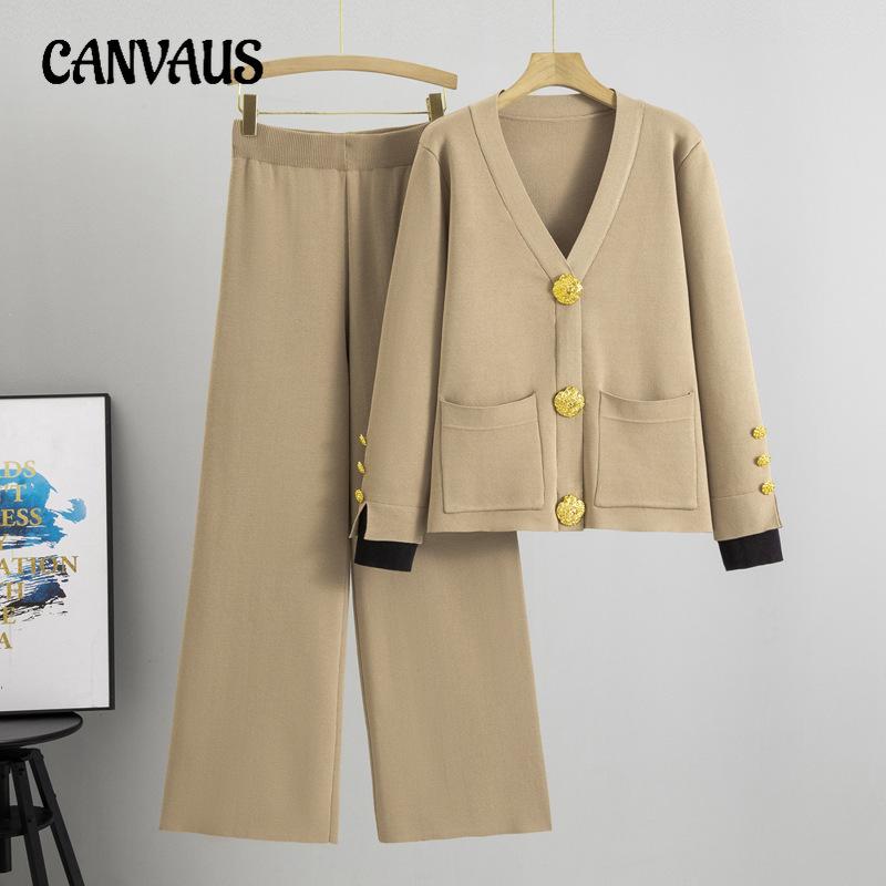 Plus Size Women's Spring New Loose Knit Sweater Casual Pants Two Piece Set