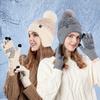 Зимняя плюшевая шапка для защиты ушей, женская шапка с перчатками для сенсорного экрана, теплая вязаная шерстяная шапка из двух частей
