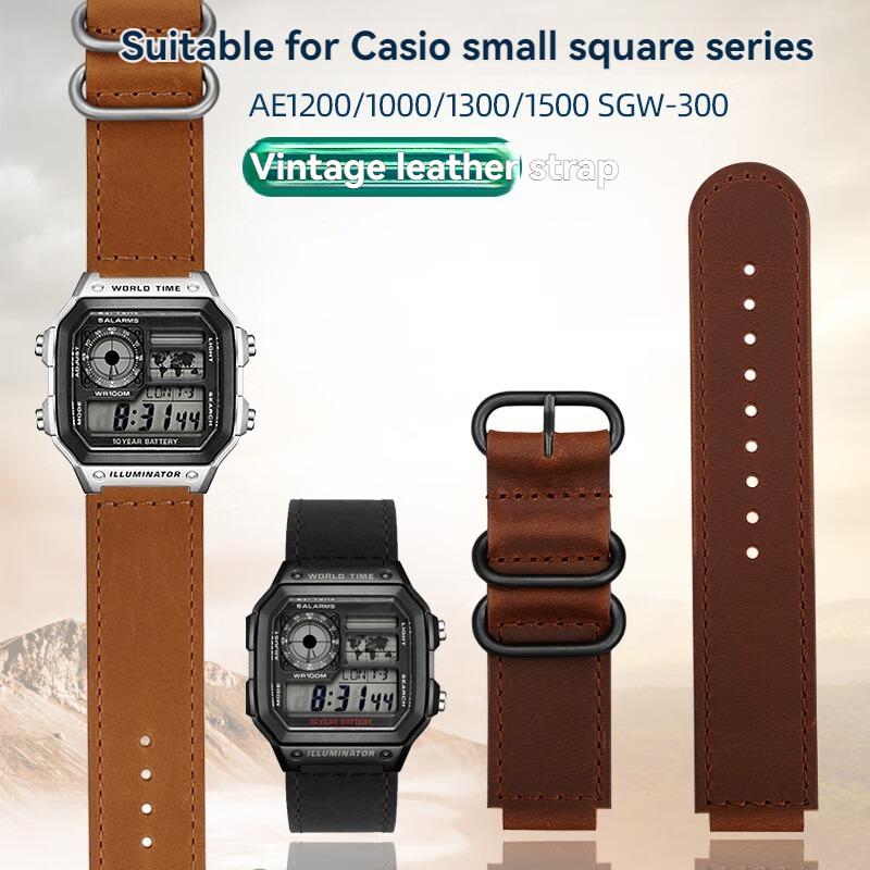 18 мм Винтажный ремешок для часов из натуральной кожи для Casio AE-1200/AE-1300/AE-1500/SGW-300/SGW-400/W218H Черный и Коричневый Сменный ремешок