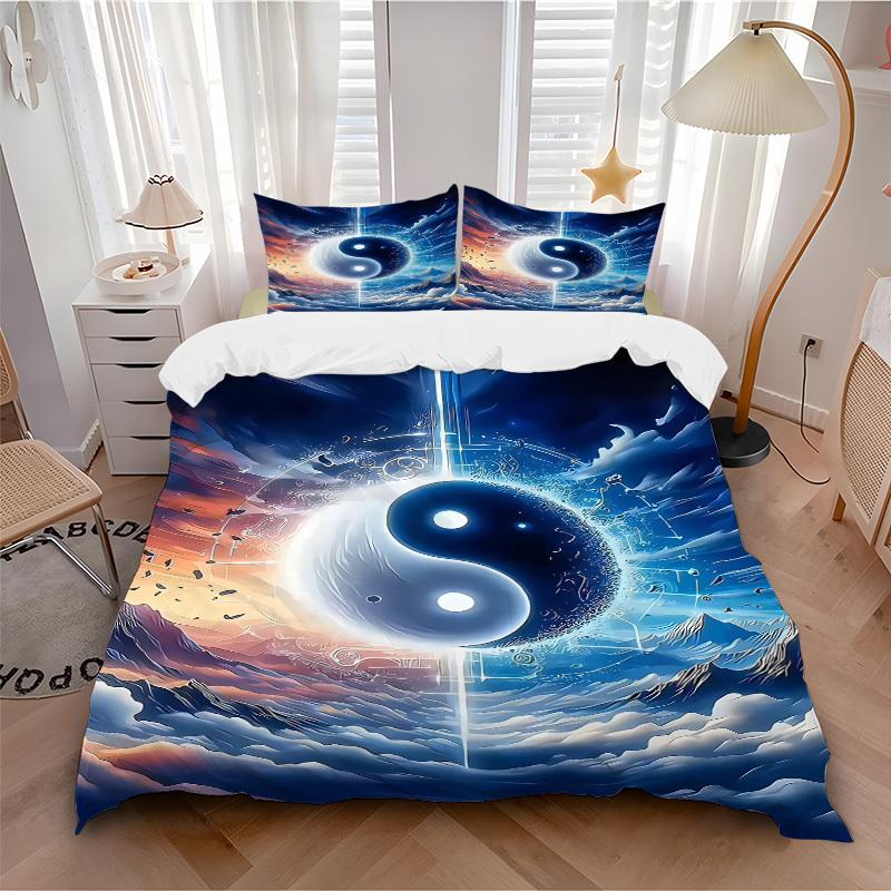3PCs Yin Yang Symbol Design Cover Set, Breathable Fabric(1 Duvet Cover + 2 Pillowcases) (Without Quilt) yy250911186