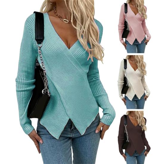 Женский сексуальный свитер с V-образным вырезом, облегающий свитер с длинным рукавом, мягкая дышащая ткань, свитер, осенняя одежда