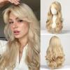 Long Blonde Body Wavy Wigs with Bangs Natural Looking Hair Heat Resistant Synthetic Wig Soft Realistic Daily Party Wig for Women Girls