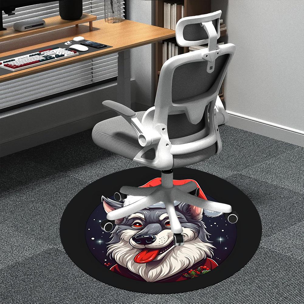 1PC Christmas Wolf Office Round Area Rug, Mat Suitable ForOffice, Under Office Chairs Bedroom Living Room Home Decor, Room Deco