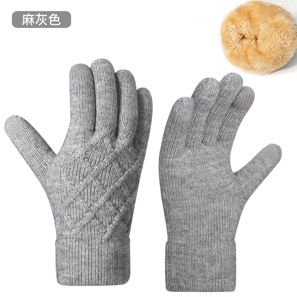 Теплые вязаные перчатки женские зимние для велоспорта офисные простые ветрозащитные двухслойные перчатки с сенсорным экраном