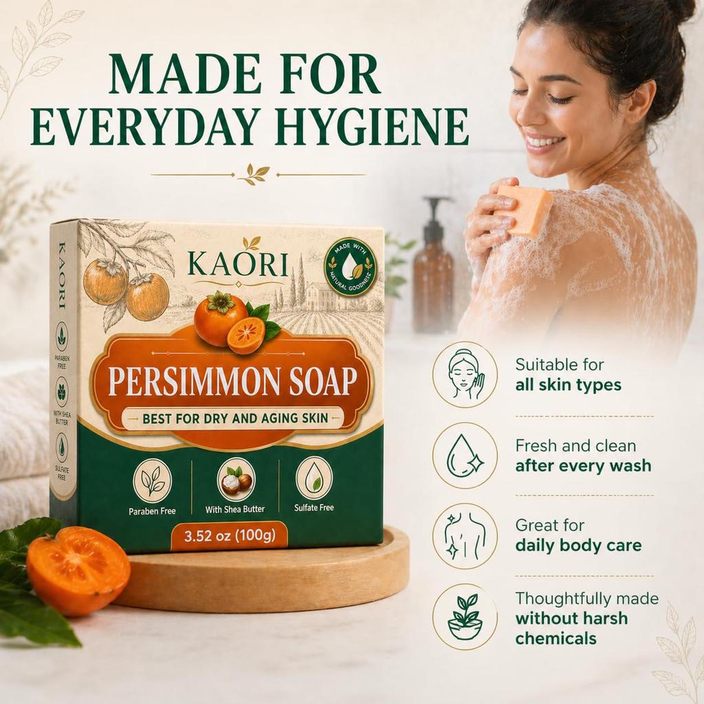 Мыло-брусок с хурмой для сухой и зрелой кожи с маслом ши Без парабенов Без сульфатов Мягкое очищение 3 52 унции 100 г Натуральные ингредиенты