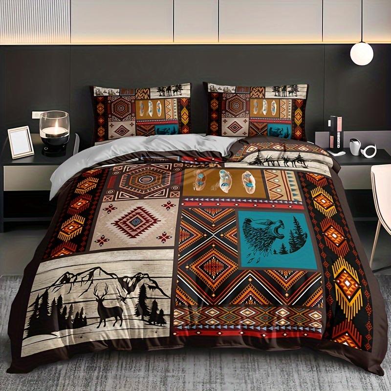 Tribal Deer Wolf Duvet Cover Set 1 Duvet Cover+2 Pillowcase Soft Breathable HD Printing Bedding Set For Home Dorm Decor