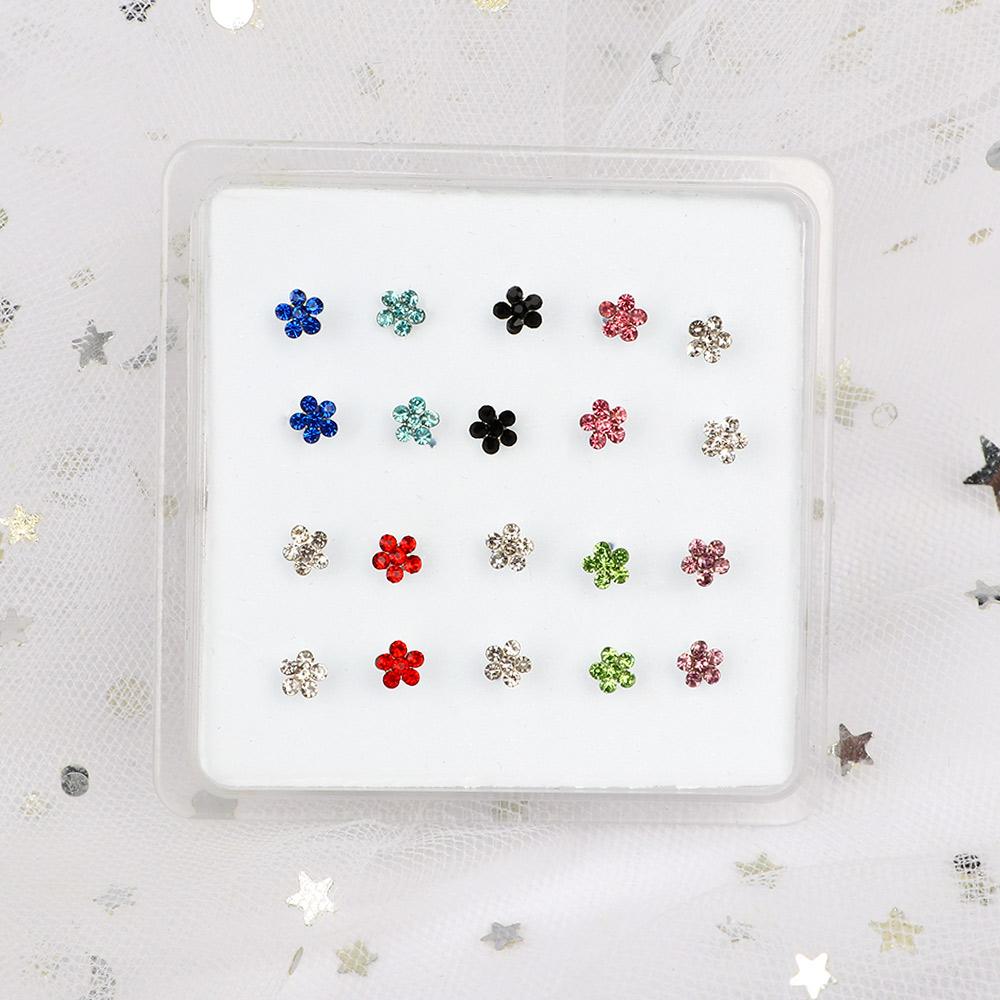 Silver 20PCS Fashion Stainless Steel Jewelry Nose Rings Gems Flower Body Piercing Nose Studs Ring