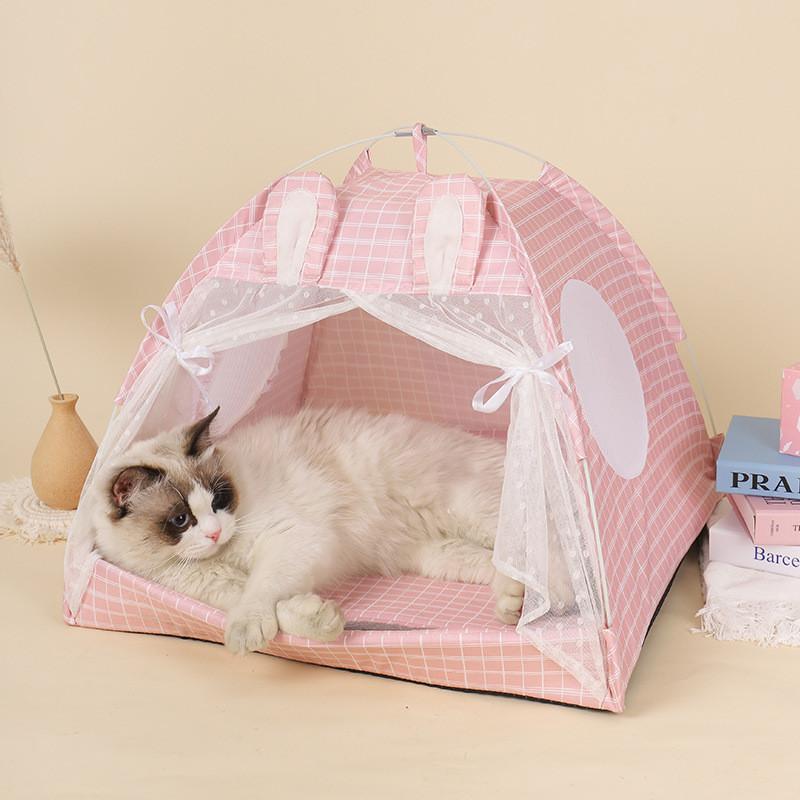 Soft Blue Cat M Pet Teepee Collapsible Removable Washable Kitten Den