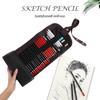 39-Piece Beginner Sketching Set: Charcoal Pencils, Eraser, Paintbrushes & Pencil Roll-up Case
