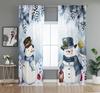 2PCS Christmas Snowman Curtains Winter Pine Print Bedroom Living Room Decor Holiday Festive Atmosphere Window Panels