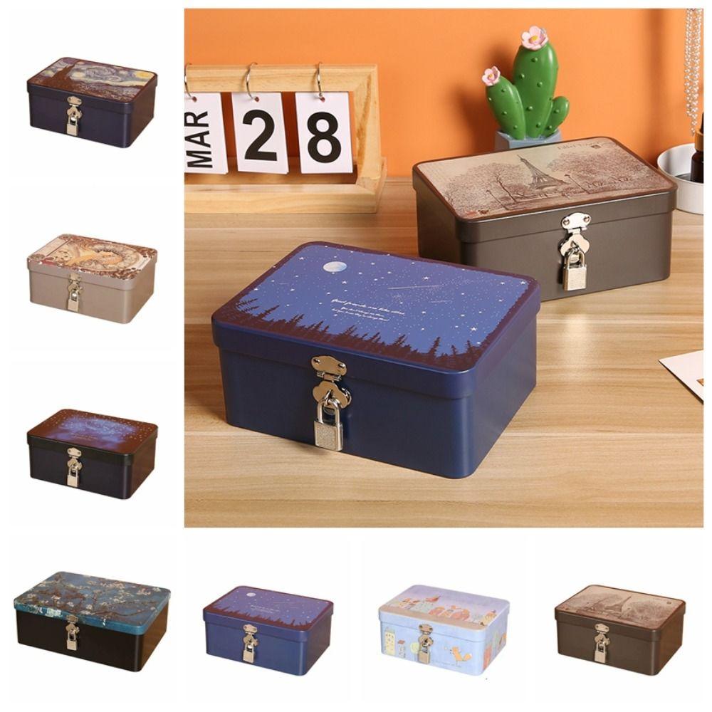 Высококачественная жестяная коробка Многоцелевая металлическая коробка для хранения ювелирных изделий Запирающийся металлический сундук для хранения Бытовая