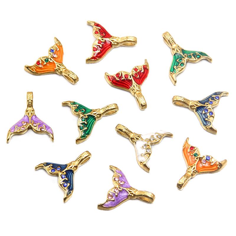 Ocean Style Mermaid Tail Pendant, Gold Plated Stainless Steel, 6 Colors, 16x18mm - DIY Handmade Jewelry Accessory.