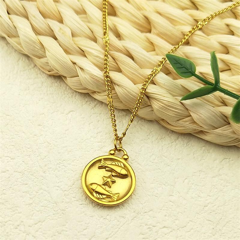 Маленькие и универсальные украшения для темперамента, рельеф из нержавеющей стали с изображением двенадцати знаков зодиака, круглая подвеска, ожерелье из титановой стали