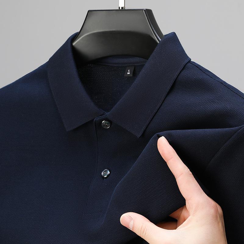 Мужская деловая повседневная хлопковая футболка-поло с коротким рукавом и лацканами, свободная однотонная футболка для мужчин