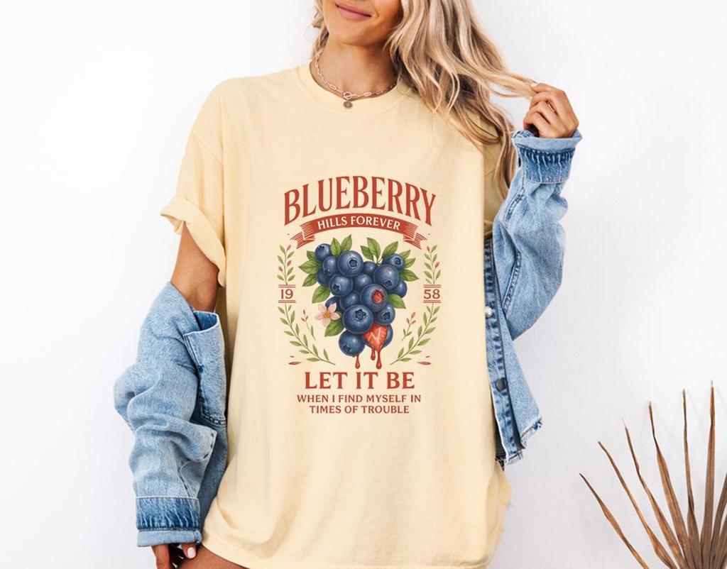 Retro Blueberry T-Shirt and kids tshirt – Vintage Fruit Graphic Tee, Cottagecore Style Top