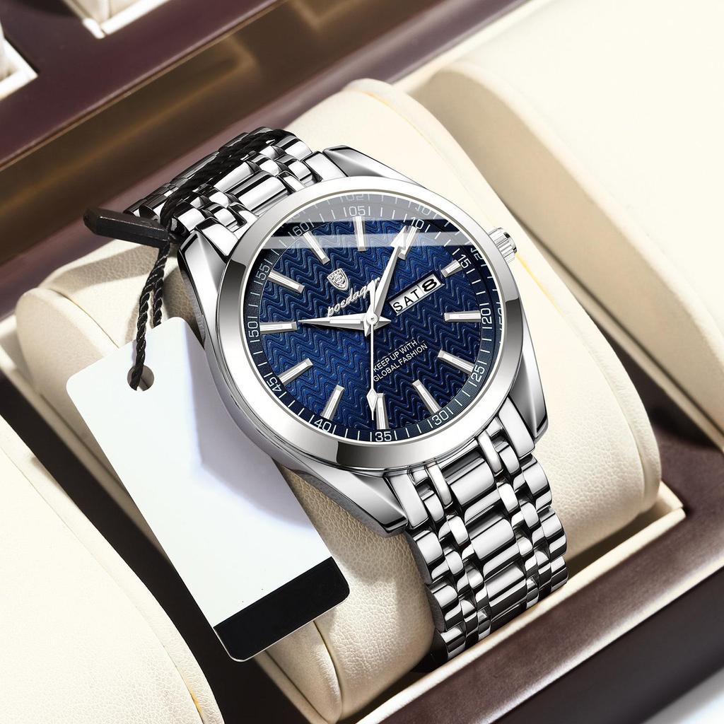 POEDAGAR Роскошные деловые мужские часы для мужчин водонепроницаемые светящиеся из нержавеющей стали дата неделя мужские кварцевые часы