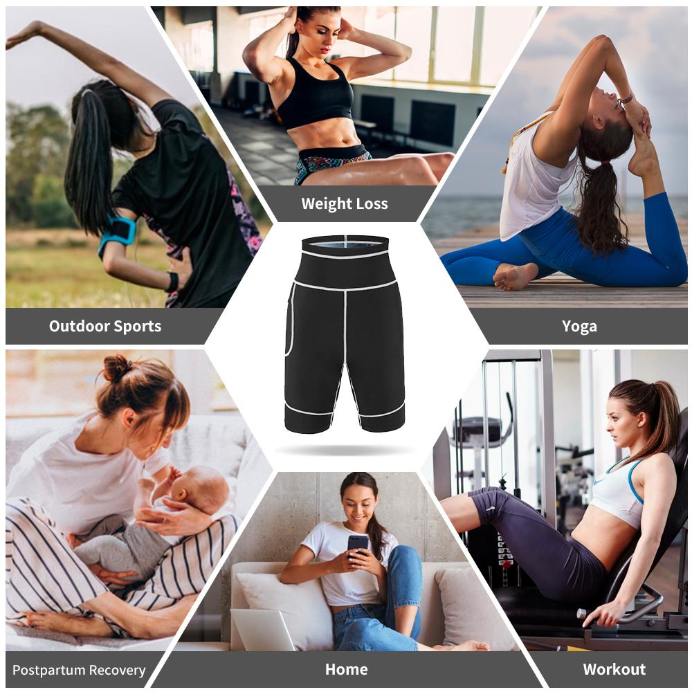 Женские спортивные шорты для сауны с карманами для тренировок Брюки для похудения Брюки для тренировок в тренажерном зале Брюки для тренировок Талия Cincher Thermo Body Shaper Леггинсы для бега
