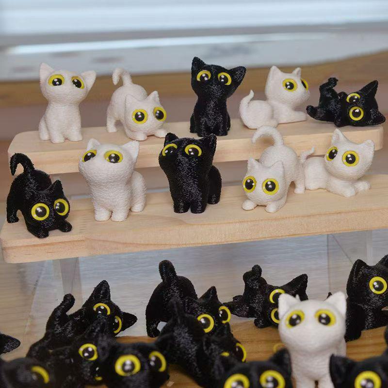 5Pcs Mini Cute Cat Decor Figurines 3D Printed Cat Statues Durable Ornaments for Home Office Desktop Decoration Gifts
